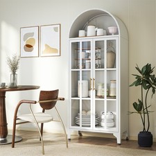 73.6"Tall Arched Glass Cabinet w/ 4-Tier Shelves Kitchen Pantry Storage Cupboard