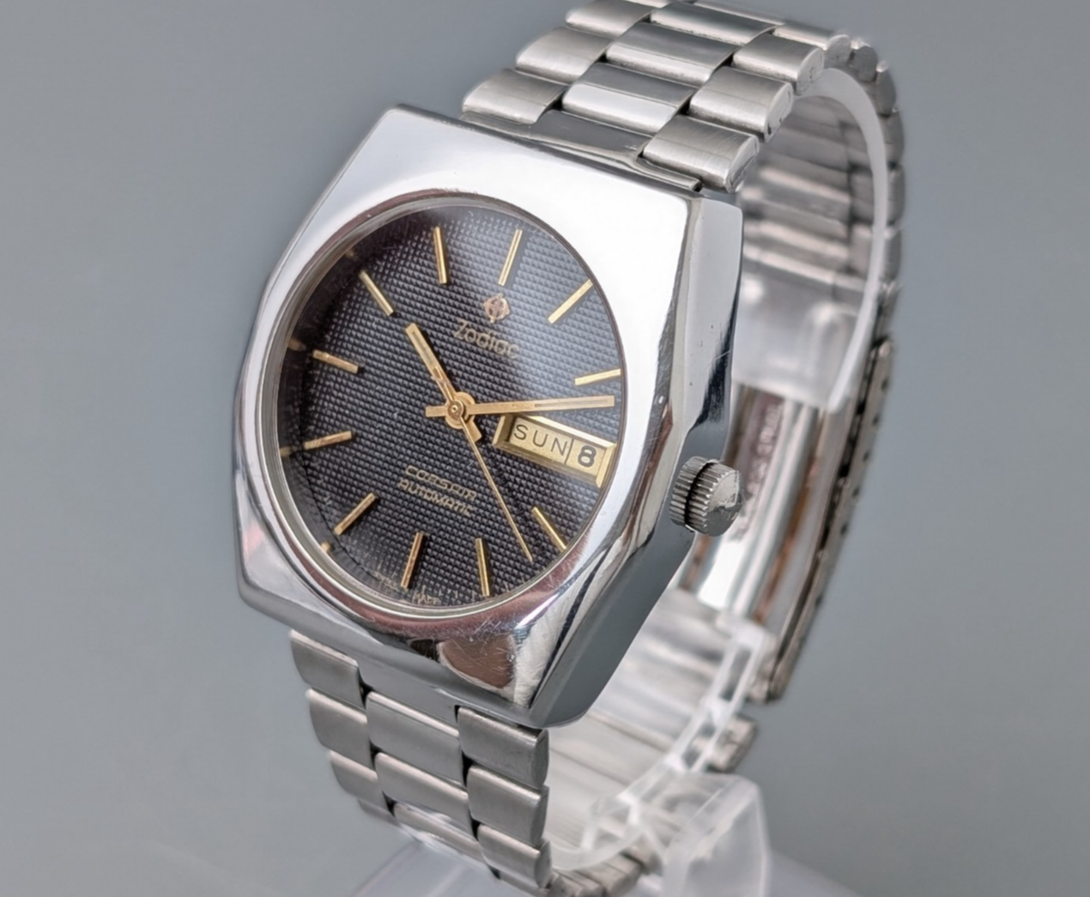 1970's Zodiac Corsair Automatic Black Dial Men's Watch Vintage