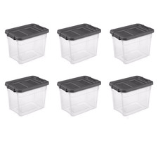 Sterilite 30 Quart Stacker Box, Durable Clear Plastic Storage Bin with Latch Lid