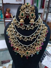 Indian Bollywood Bridal Gold Plated Kundan Necklace Earrings Set Girls Women