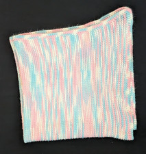 Hand Knitted Baby Blanket Pink Blue Cream Pastel Striped 44x48" Vintage - B21