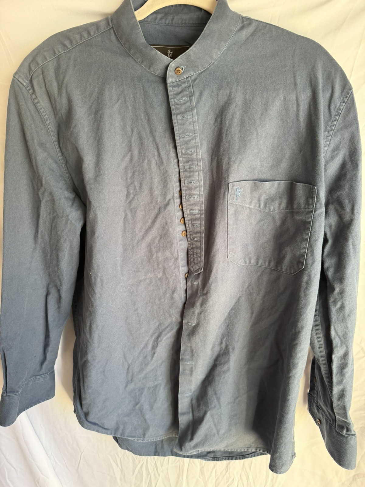 Celtic Ranchwear Mens Grandfather Shirt Band Collar Linen Blend Gray  M