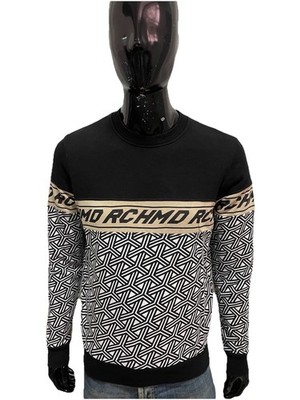 John Richmond Men s Black Graphic Geometric Sweatshirt, Size S