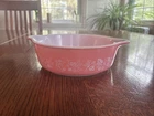 Vintage Pyrex 471   White Gooseberry Print on Pink   1 Pint Casserole  USA