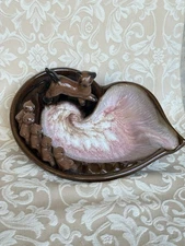 Vintage Tilso Siamese Cat Kittens Brown Pink Glazed Heart Shaped Ashtray As Is