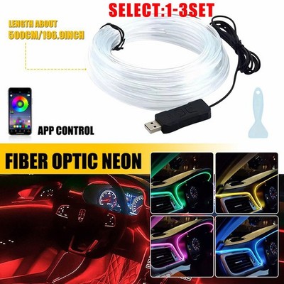 5M Optic Fiber Neon Light RGB Atmosphere Ambient Strip APP Control Interior 1-3X