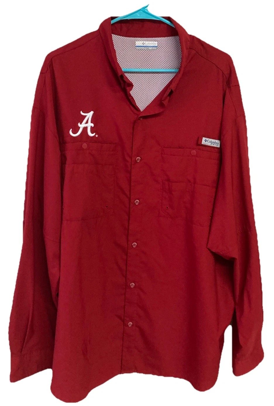 Men's Columbia PFG Fishing Shirt Long Sleeve Vented Alabama Crimson Tide Red XXL