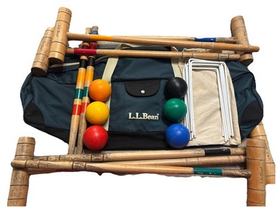 L.L. Bean Croquet Travel 6 Player Set With Storage Tote Bag Hardwood Portable