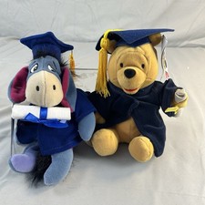 Disney Store Graduation Pooh  Eeyore Plush 8  w Tags Diploma Set
