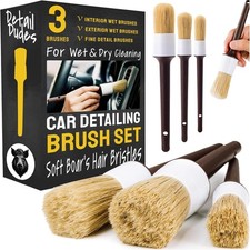 Car Detailing Brush Set 3-pc - Scratch-Free Boars Hair for 3 Pack Starter 