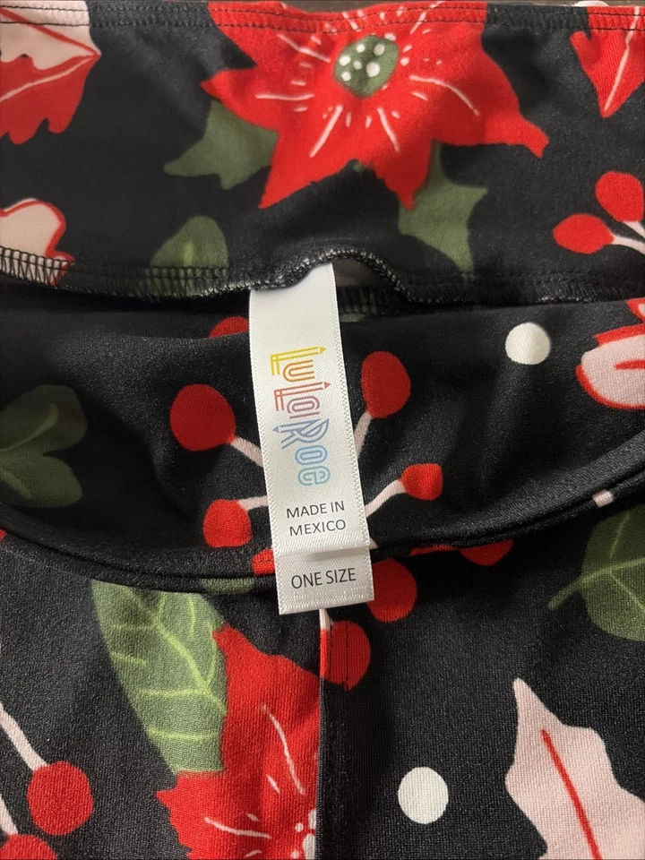 New LuLaRoe Christmas Poinsettias And Holly Berry Leggings Size OS (2-10) NWT - Image 3 of 4