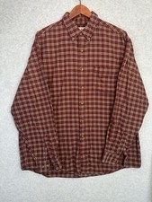 L.L. Bean L Red Plaid Flannel Shirt Long Sleeve Button Front 100% Cotton USA