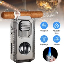 Zigarre Feuerzeug Butangas Jet Torch V-cut Zigarrenschneider Ständer DE