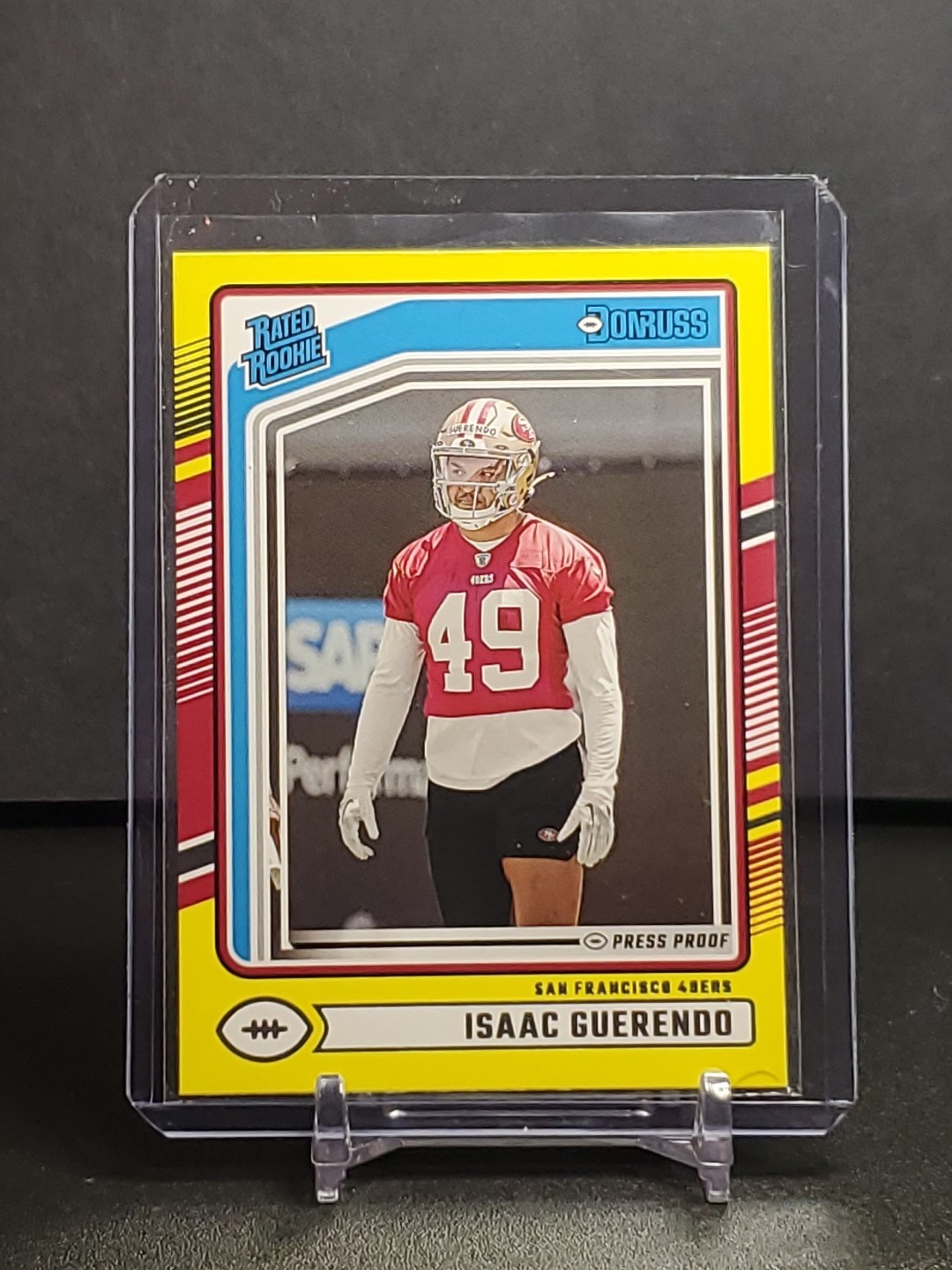 2024 Panini Donruss - Rated Rookie Isaac Guerendo #336 Press Proof Yellow (RC)