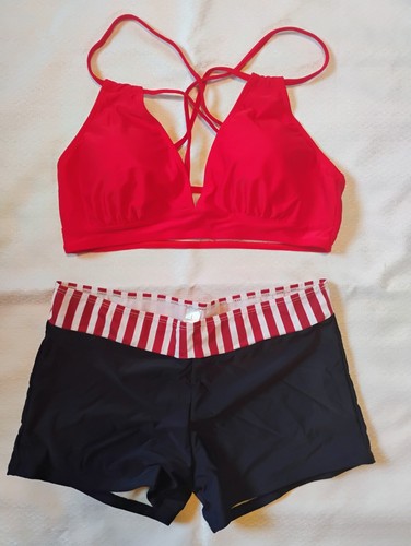 Zando Women's Two Piece Sport Boy shorts Bikini Swimsuit Red White Blue
