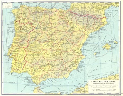 IBERIEN. Spanien und Portugal 1962 alte Vintage Karte Plan Chart