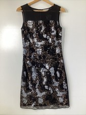 TU Womens Dress Size 8 Black Grey Sequin Evening Sleeveless Sheer 