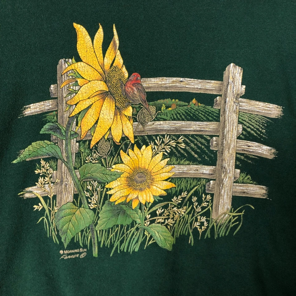 Vintage 90s Morning Sun Sunflower Sz XL Collared Sweatshirt USA made Grannycore - Image 2 of 4