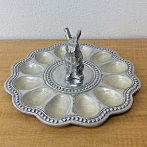 Vintage Bunny Deviled Egg Plate Rabbit Centerpiece Easter Egg Tray Serving tray