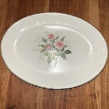 Vintage English rose 22K trimmed platter 11/1/2โ. Pink gold trim. Made in USA.