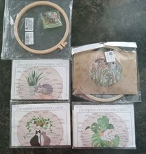Lot of 4, 3 Cat Embroidery Nature Themed Kits Includes Hoop/Wilderflowers