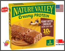 Nature Valley Creamy Protein Bars, Peanut Butter Chocolate, 10g Protein Snacks, 