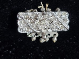 Art Deco Push Clasp Only 5 Strands Clear Rhinestone Silver Tone  1" Signed Japan
