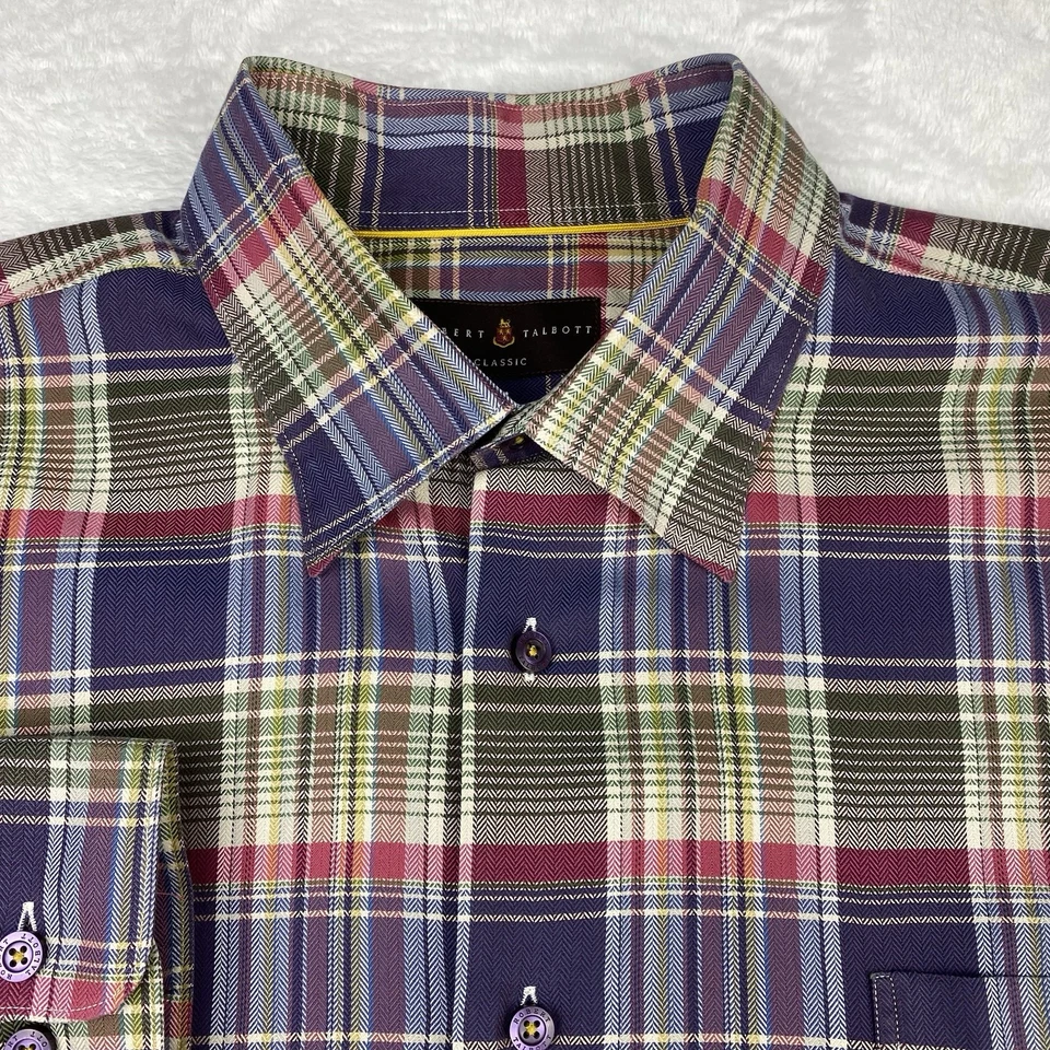 Camisa de vestir Robert Talbott para hombre XL púrpura/verde/rosa a cuadros clásica mangas largas Foto 2 de 4