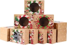 Patimate 12pcs Christmas Cookie Boxes for Gift Giving, 3 Style Brown 