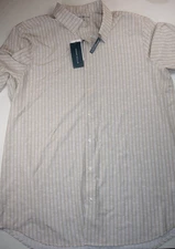 PERRY ELLIS Beige Tan Island Fossil Stretch Short Sleeve Button Shirt NEW 4XL