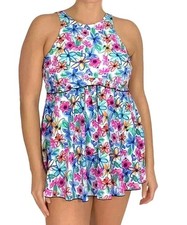 Fit 4 U Plus Size 18W Swimdress Floral Sunny Daze High Neck Babydoll NWT 126