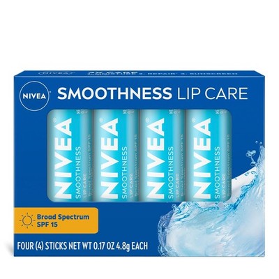 NIVEA Smoothness Lip Care Sunscreen Lip Balm SPF 15 4 x 0.17 Oz