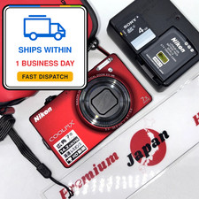 Nikon COOLPIX S6000 Red 14.2MP Camera Battery Charger SD Case Very Clean Japan