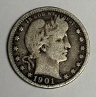 VG 1901-P Barber Silver Quarter, Better Date U.S. Coin