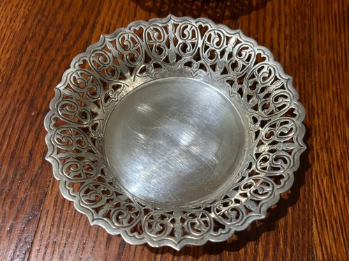 Vintage Meridional decorative  ornate etched floral silver metal bowl platter