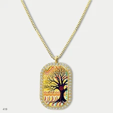Gorgeous Colorful Tree of Life Pendant Necklace Chain Image Dog Tag Chain Gift D