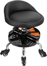 Rolling Mechanic Stool Chair Height Adjustable Garage Shop Seat with Storage Tra