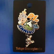 Disneyland 21St Anniversary Pin Badge Mickey Minnie Donald Pins Tdr Tdl