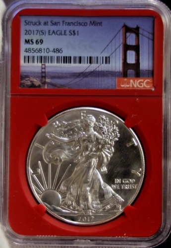 2017 S San Francisco Mint Silver Eagle $1 NGC MS69 Red Core Slab