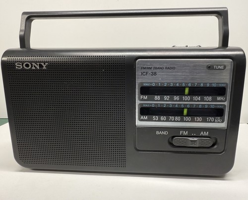 Sony radio  ICF-38 Portable FM/ AM 2 Band Radio Gray 120V or4AA Tested Working