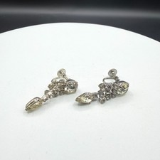 Vintage Rhinestone Screw Back Dangle Earrings Clear Crystal Bridal Statement