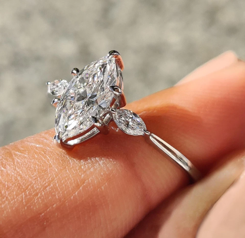 9k Solid Gold Lab Grown Diamond Engagement Rings Marquise Cut ring gifts for her - Image 3 of 4