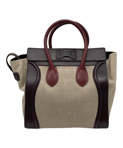 Celine Luggage Mini Shopper Beige Canvas Tote Bag Dust Bag Auth
