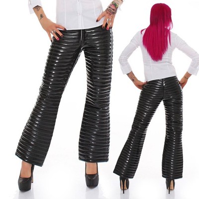 Damen Lack Hose in Vinyl Qualität komplett gesteppt schwarz Größen S M L XL XXL