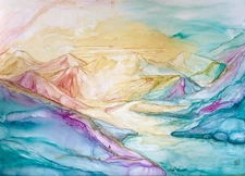 art 614 original painting OH 50x70 	cm	alcohol inks on synthetic paper modern