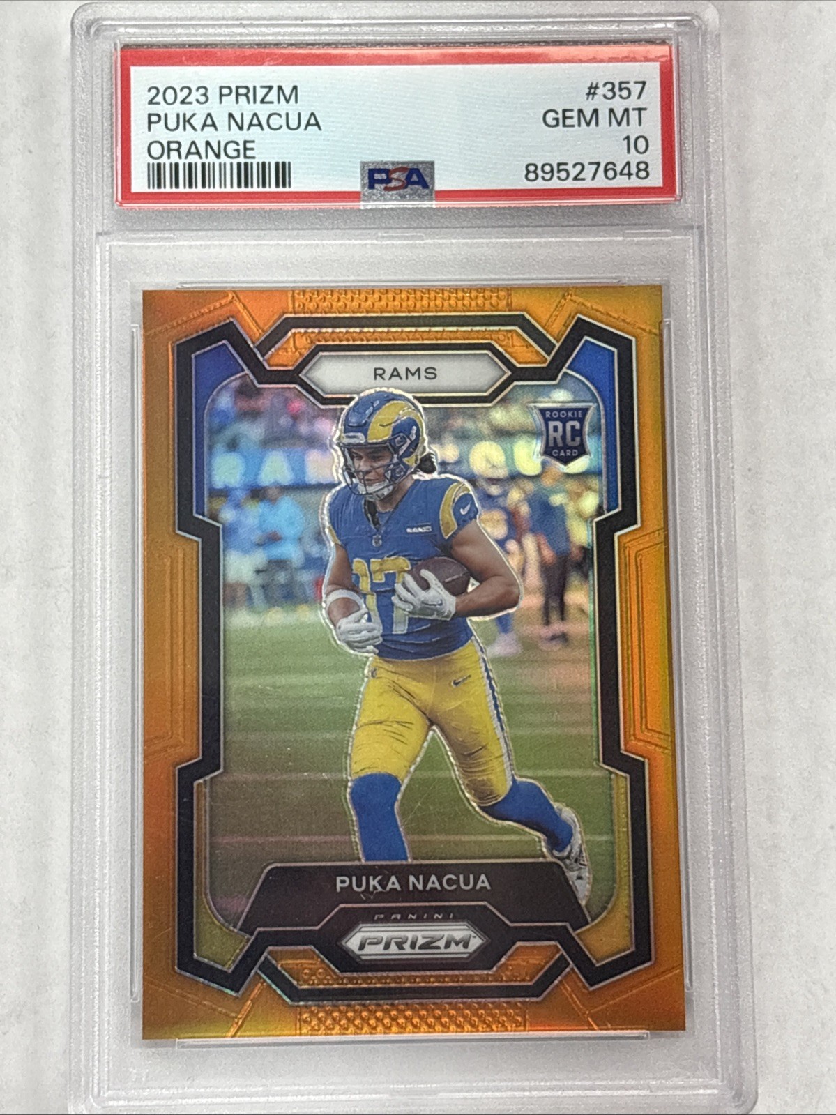 2023 PANINI PRIZM ORANGE PRIZM #357 PUKA NACUA ROOKIE RC /249 PSA 10