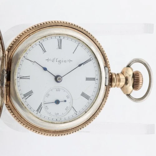 Antique 1900 Elgin Gilt Mechanical Hunter Pocket Watch 224 Sterling Silver