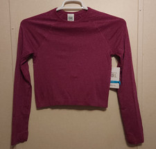NWT Athleta GIRL Power Up Purple Plum Shimmer Top Long Sleeve Crew Neck sz XL 14