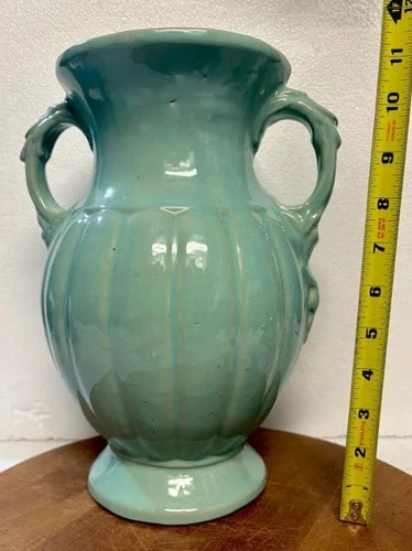 Vintage McCoy Pottery Aqua Green Turquoise Large Handled Vase