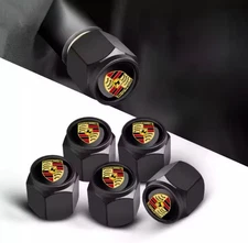 Black For Porsche Valve Stem Caps 5 Pack GTS Cayenne 911 FREE USA SHIPPING